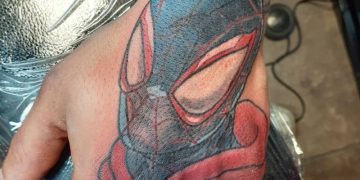 Spiderman hand tattoo