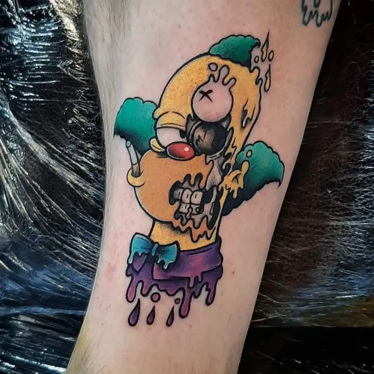 Krusty the clown, done today by Tim Graham of Joker tattoo, Belfast.