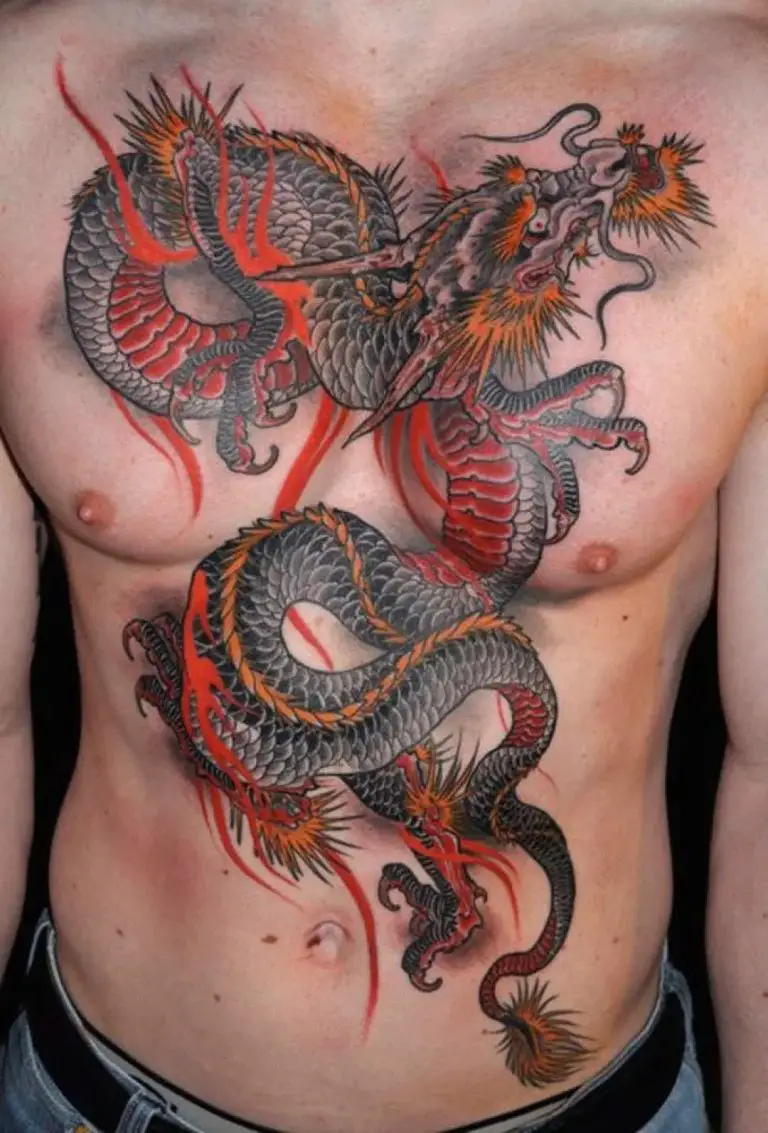 Red Dragon Chest Tattoo Design