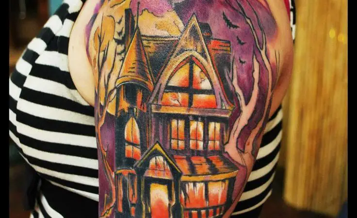 14 Creepy & Cool Haunted House Tattoos