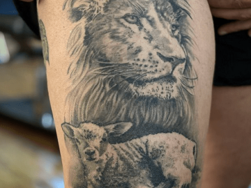 Tattoo uploaded by Isaac OrtizRiendeau  Lion and lamb first session   Tattoodo