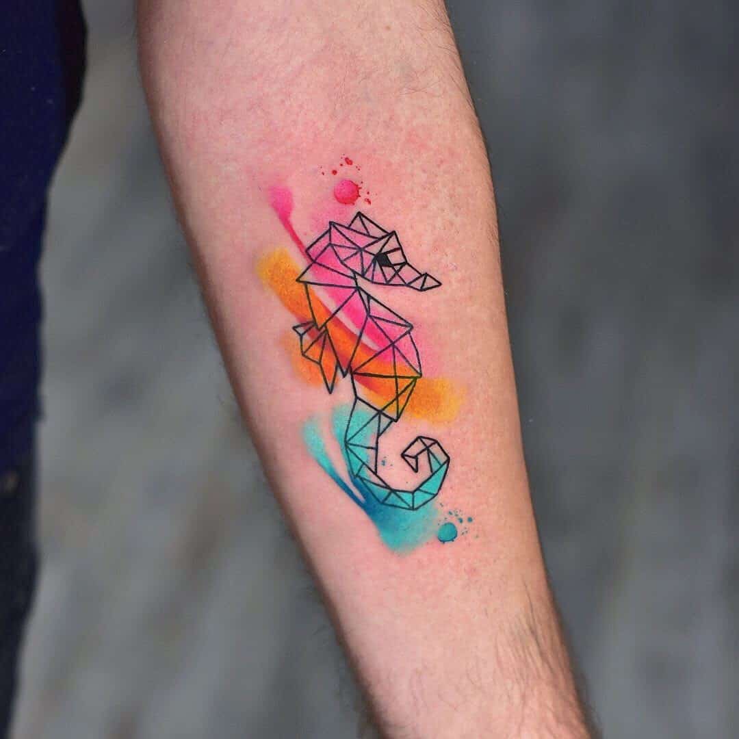 Seahorse Tattoo Small Colorful Symmetrical Design - Tattoo Observer
