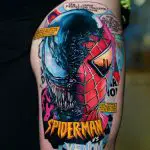 Spiderman vs. Venom tattoo by Dave Paulo