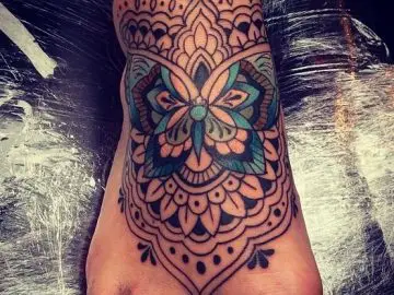 Mandala Butterfly Foot Tattoo