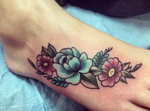 Traditional Flower Foot Tattoos