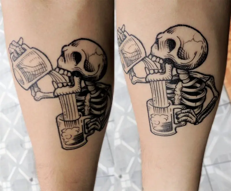Skull drinking tattoo