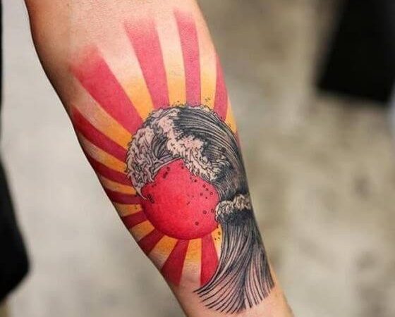 Rising Sun With Waves Tattoo